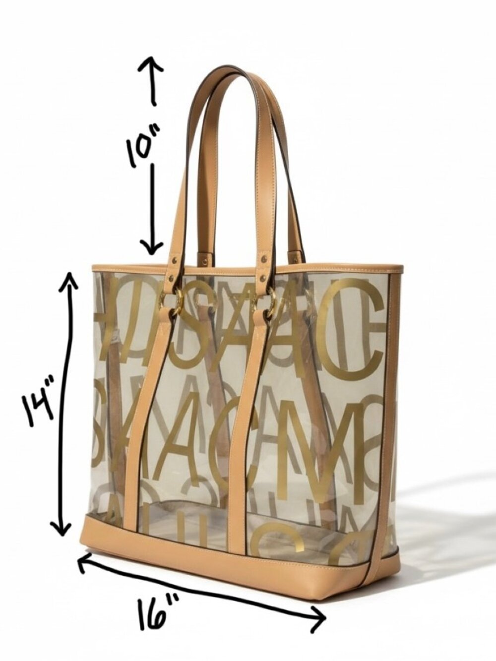 Isaac Mizrahi Clear Vinyl Tote Tan Trim Gold Logo